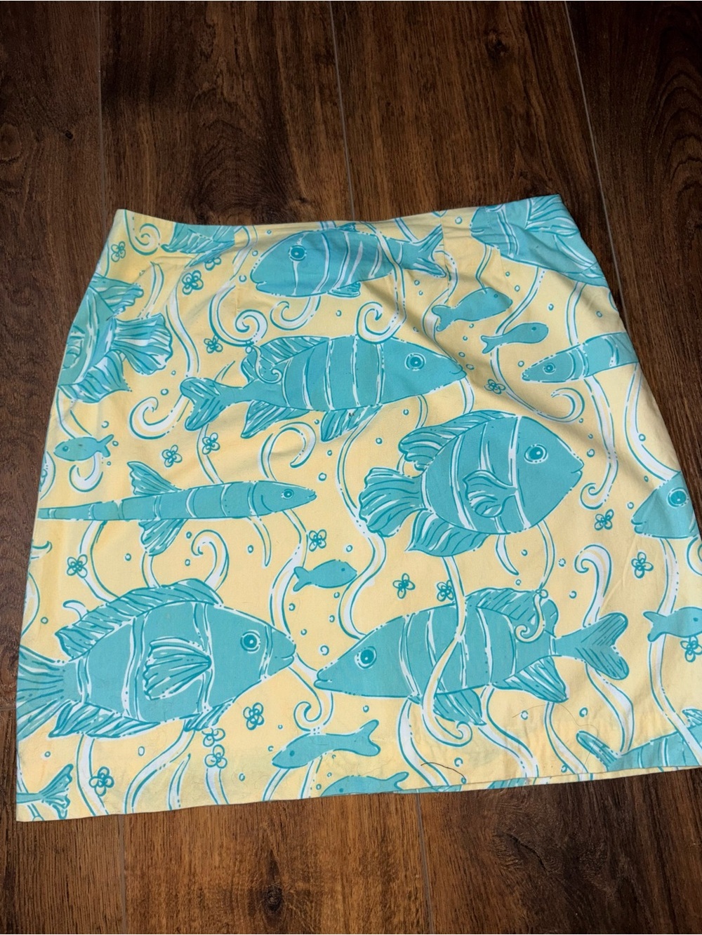 Vintage Lilly Pulitzer Yellow & Aqua Fish Print Mini Skirt - Size 6